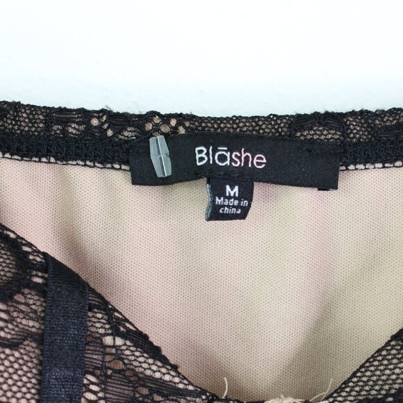 Blashe Puff Shoulder Lace Corset Pencil Dress‎ Black Nude Size M - Picture 2 of 5